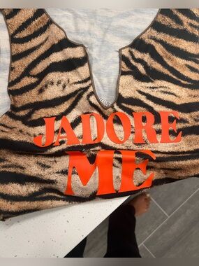 Tiger Print Hoodie with Bold Orange "J'ADORE ME" Graphic